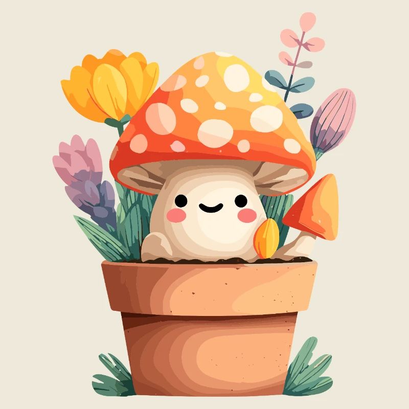 Petit ami champignon dans un pot de fleurs