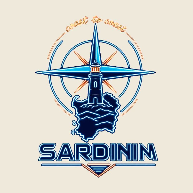 Neon lighthouse compass Sardinia travel badge