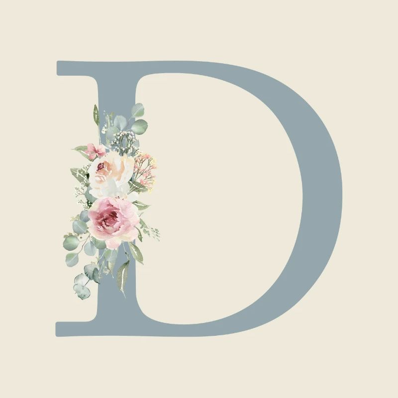 D| Monogramme | Eucalyptus Pastel Fleur Bleu