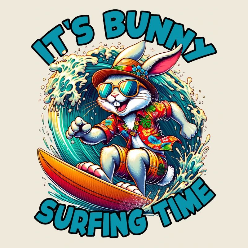 Cooler stylischer Hase mit Sonnenbrille Surfboard