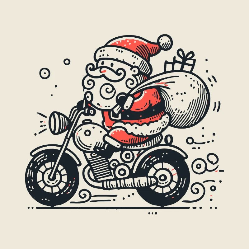 Weihnachtsmann auf Motorrad gezeichnet
