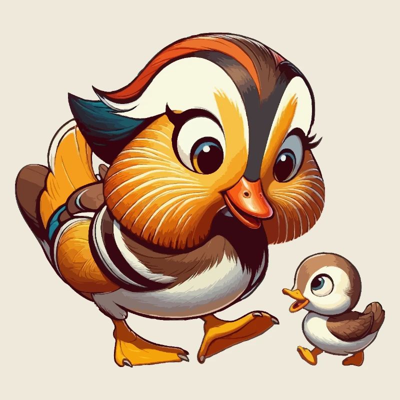 Mandarin duck with young