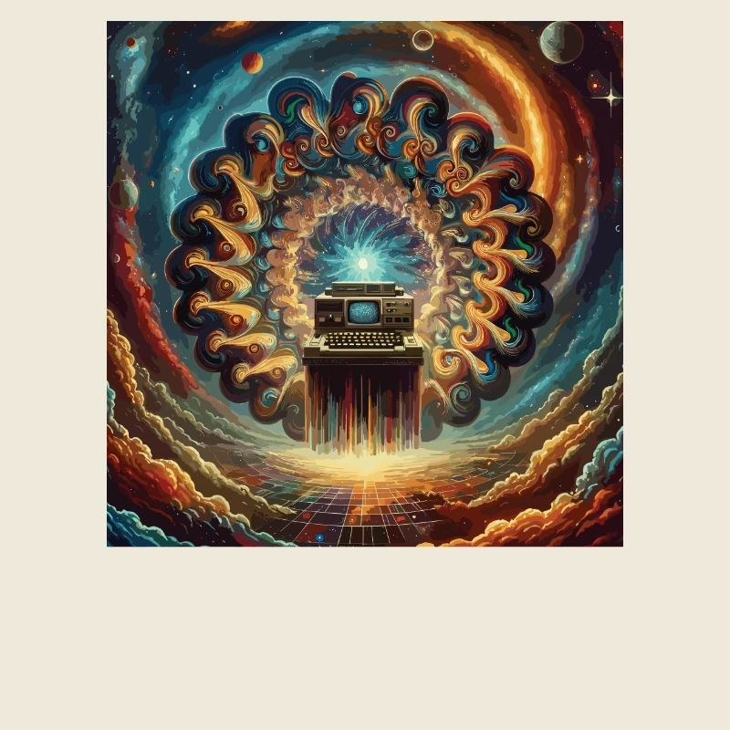 Kosmischer Retro Computer Kunstwerk