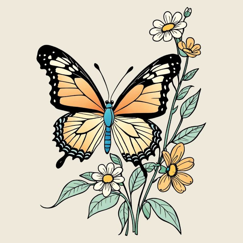 Papillon Avec Des Fleurs, Papillon