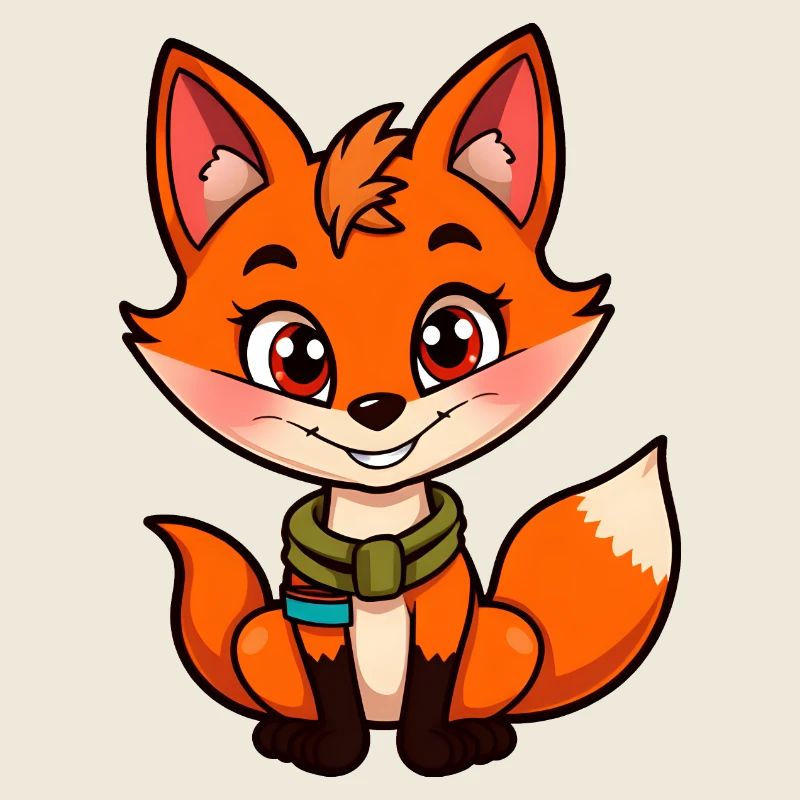 Renard orange joyeux avec écharpe verte
