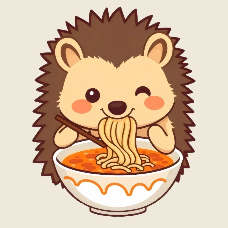 A sweet hedgehog likes noodle soup