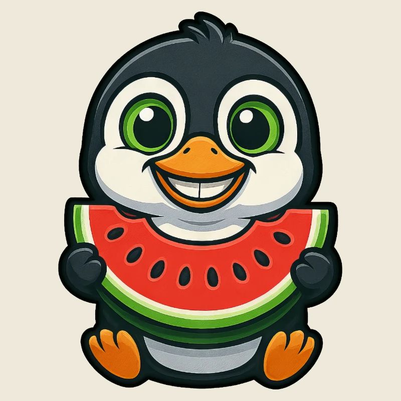 Penguin with Watermelon Summer Day Fruity