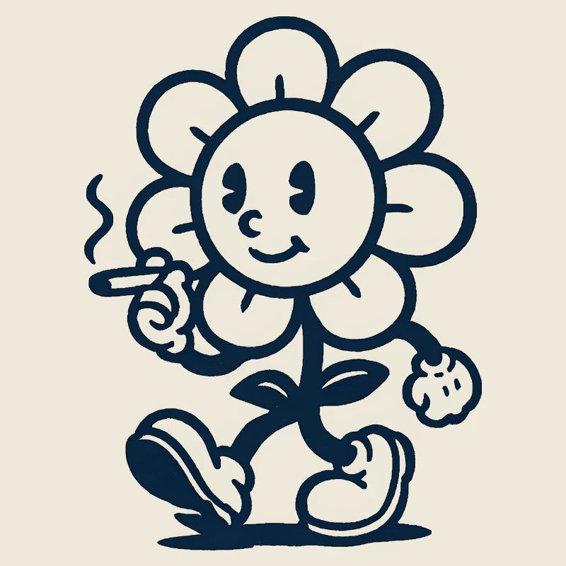 Retro Blumen Maskottchen mit Zigarette Zeichnung