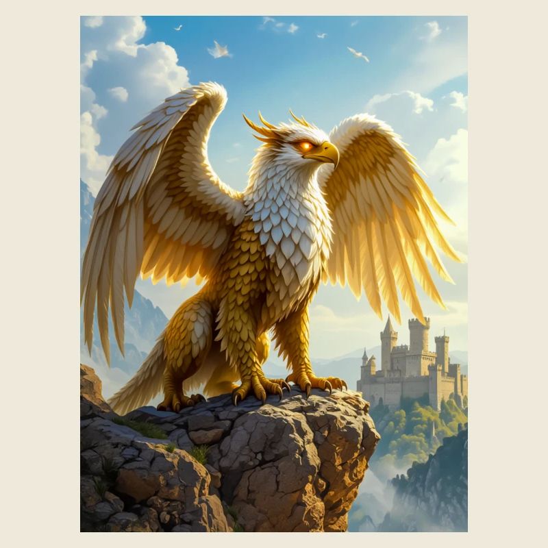 Diving griffin, lion body, eagle wings, hunting