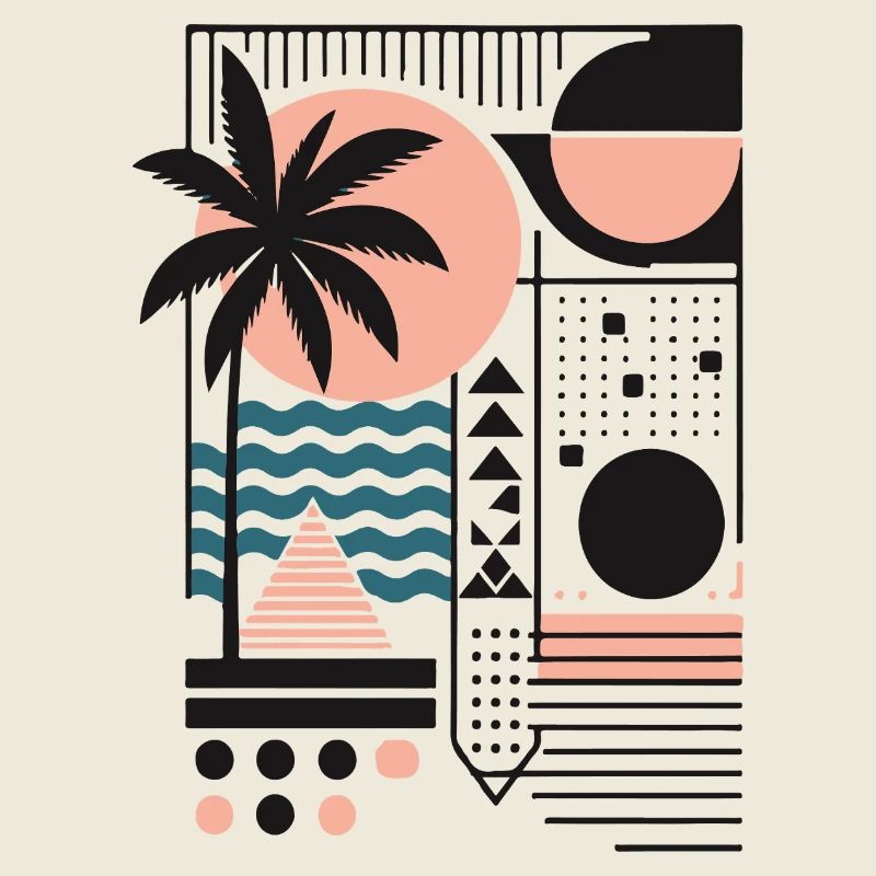 Minimalist Sunset and Palm Pattern