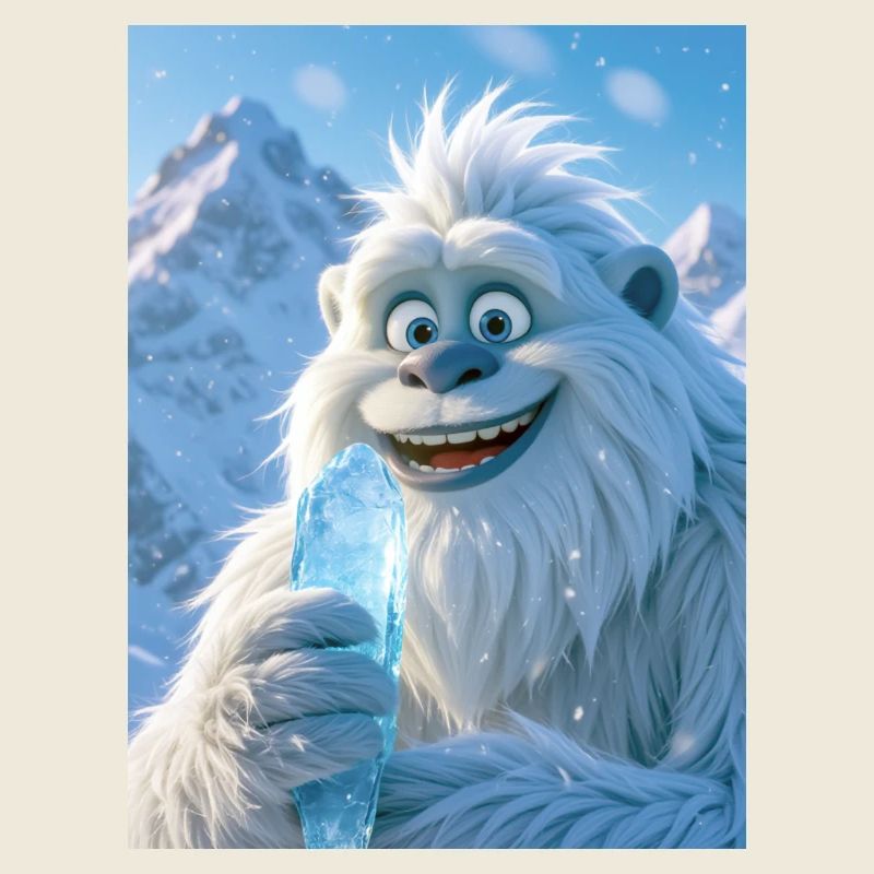 Yéti joueur mangeant de la crème de glaçon géant