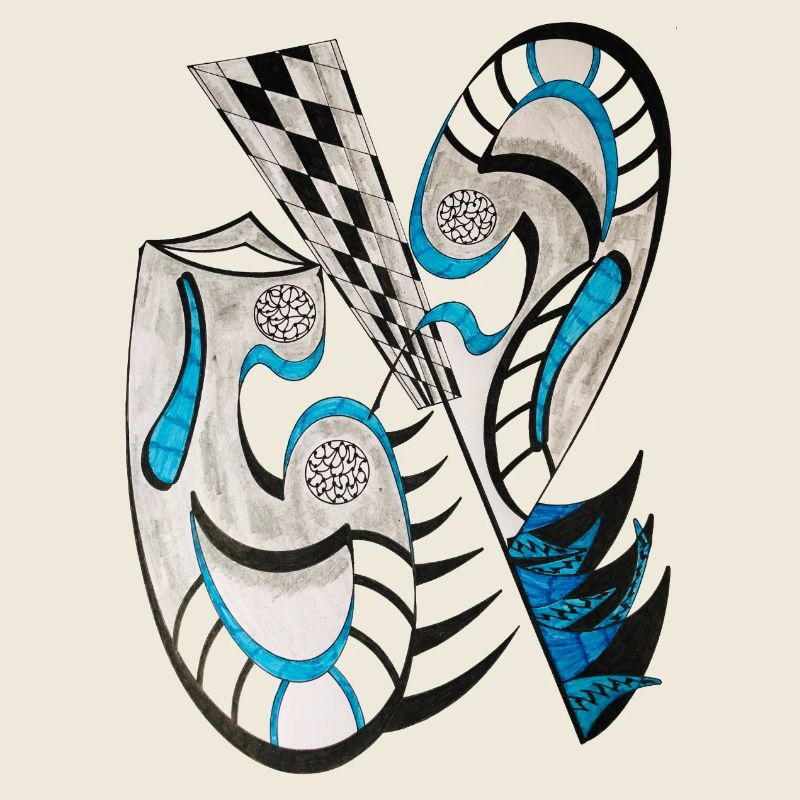 BlueBlack Abstract Cross Pattern