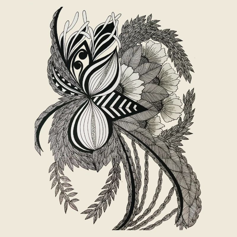 Monochrom Blumengeäst Ornament