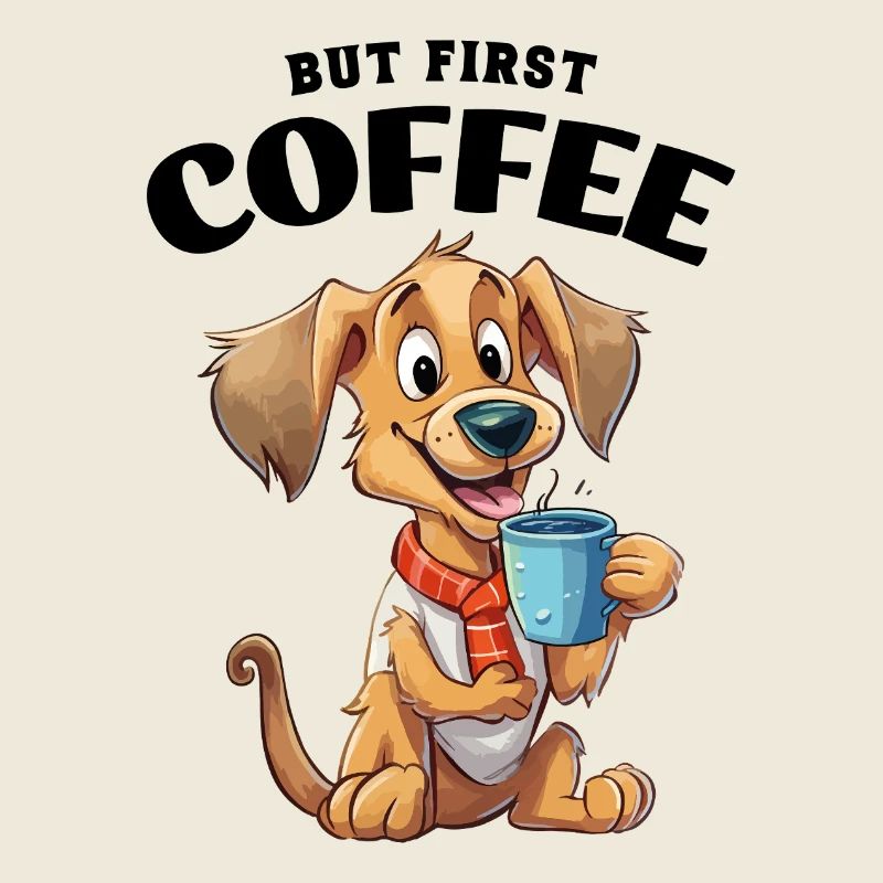 Kaffee But First Coffee Hund Tier Spruch Lustig