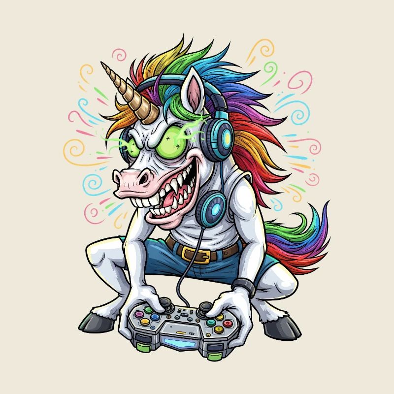 Gaming-Einhorn mit Regenbogenmähne Gamer Shirt
