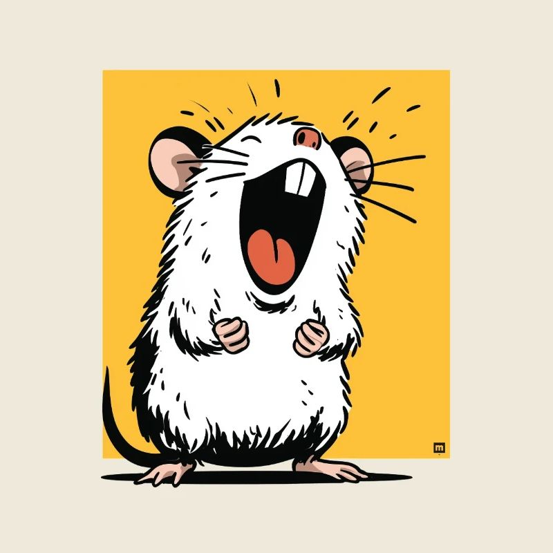 Laughing rat on yellow background