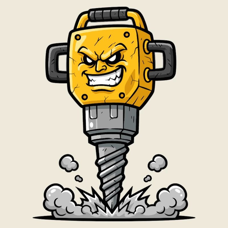 Angry Drill Cartoon with Explosion