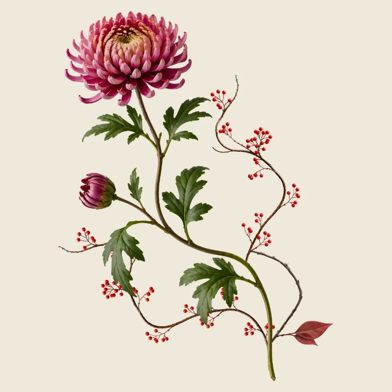 Chrysanthème avec baies dans le style zen