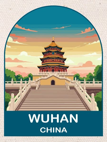 Wuhan China Vintage Retro Travel Poster Badge