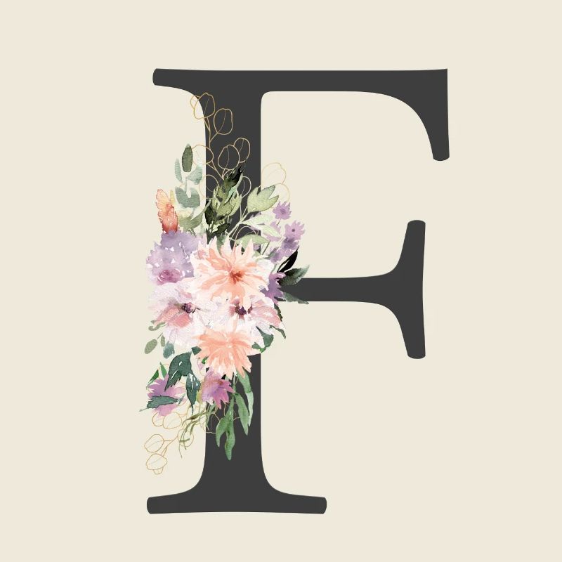 Buchstabe F, Monogramm, Blumen