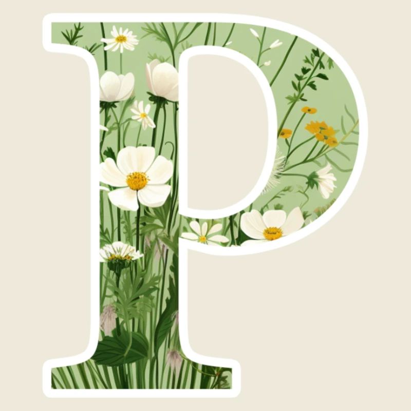 Letter P, Monogram, Floral Pattern