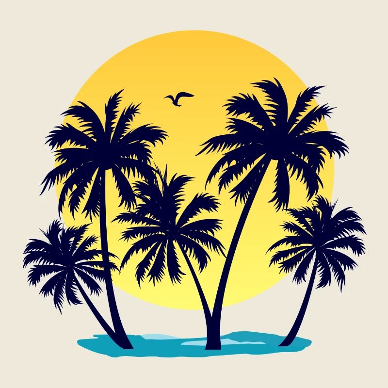 Palmiers, plage et coucher de soleil