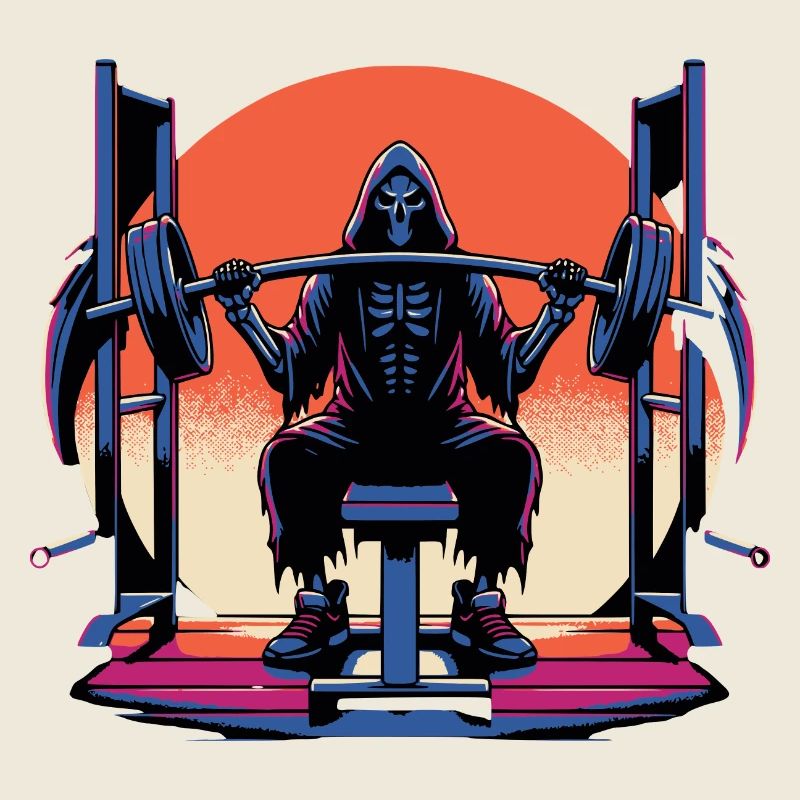 Grim Reaper does shoulder press weight training