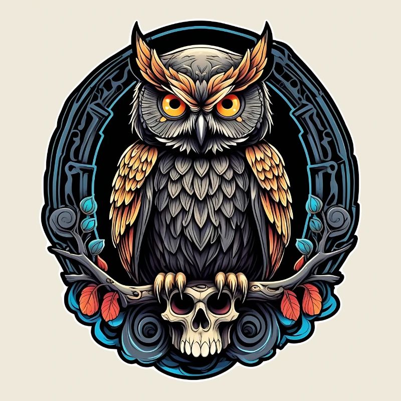 Dekorative Eule mit Skull und Rosenblüten
