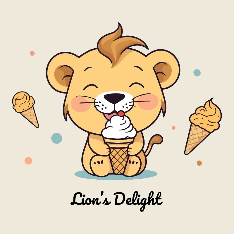 Lion mignon avec de la crème glacée - Motif drôle d’été