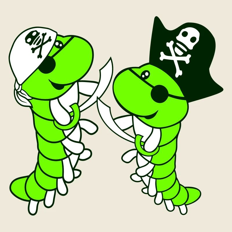 2 chenilles mignonnes équipe pirate amis bande dessinée dessin animé