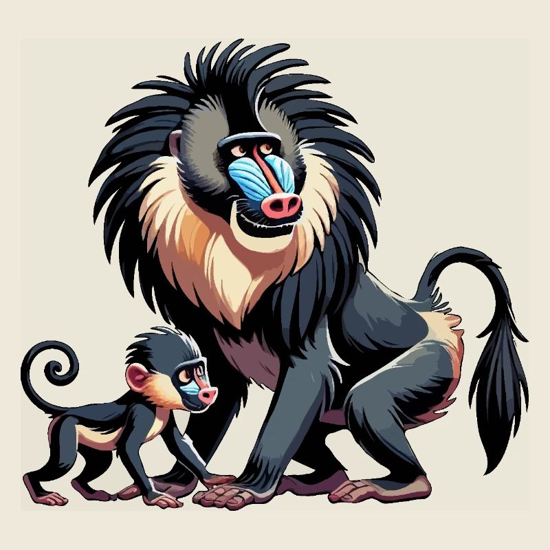 Mandrill mère et enfant