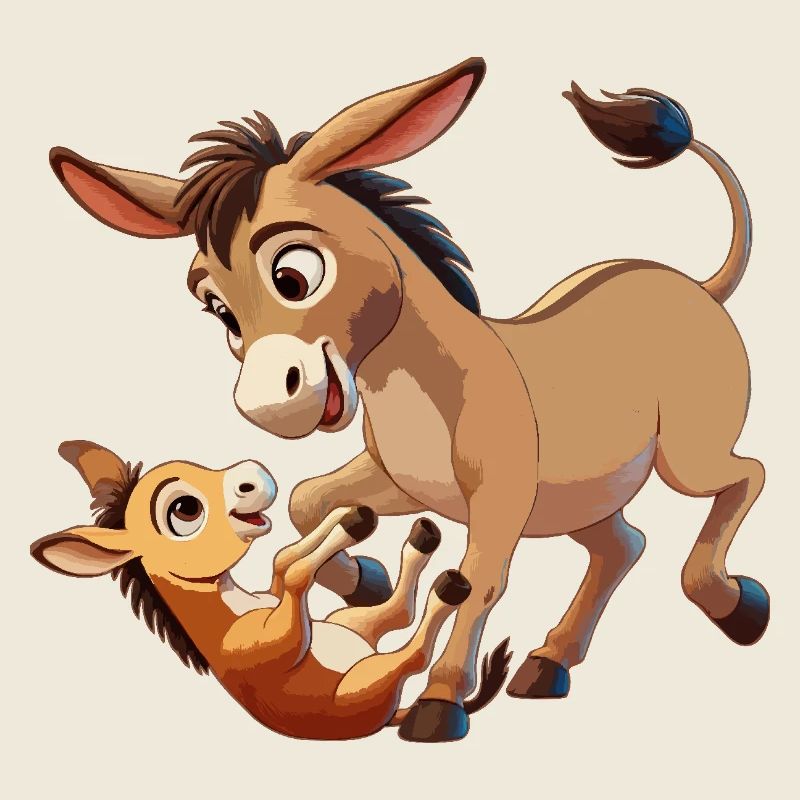 La mère âne batifole avec l’enfant brun