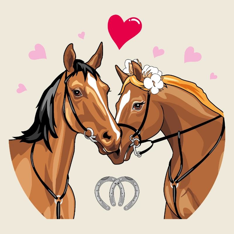 Couple de chevaux aimants avec des cœurs