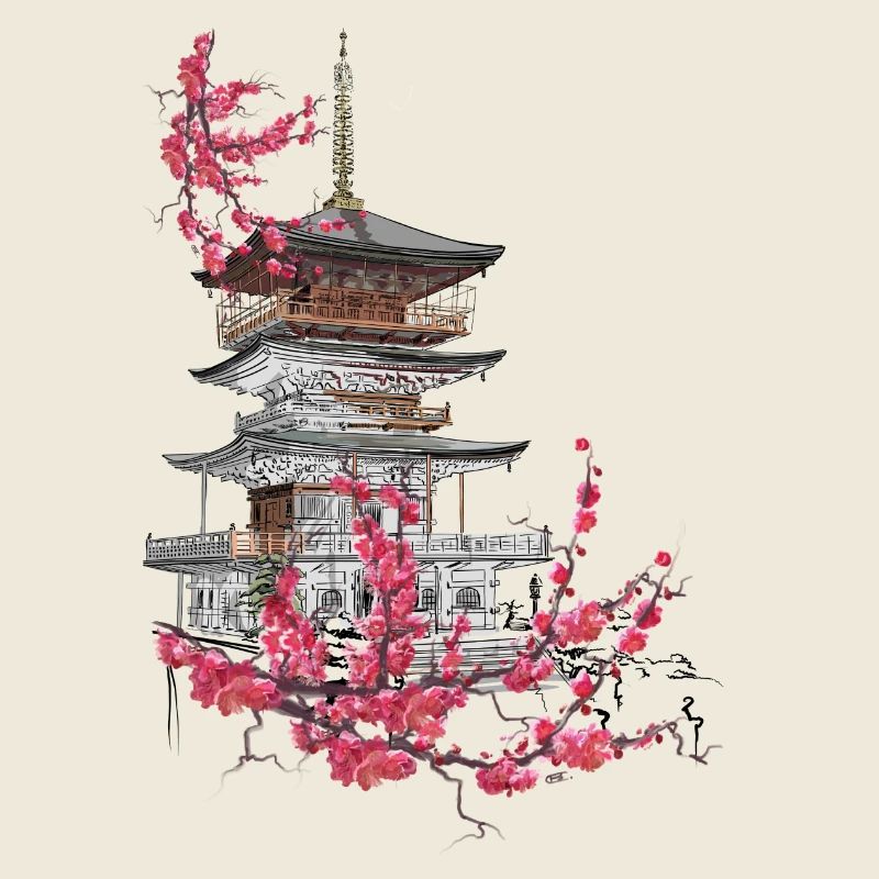 Pagode und Sakura
