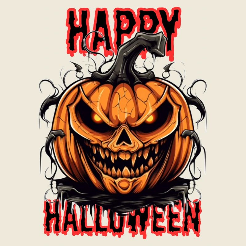 Spooky Halloween Pumpkin with Demon Face