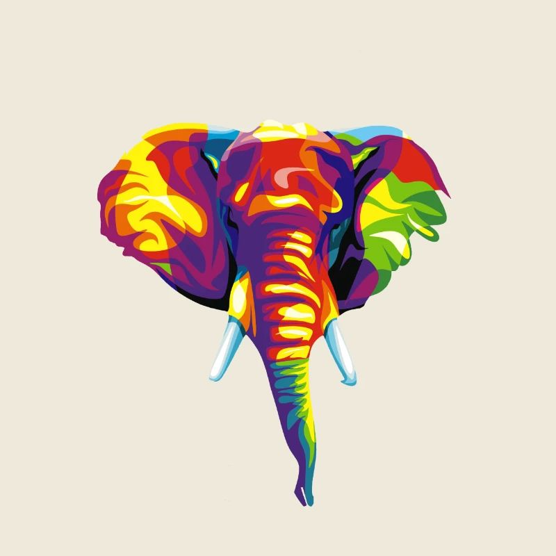 Elefant mit buntem abstraktem Muster.