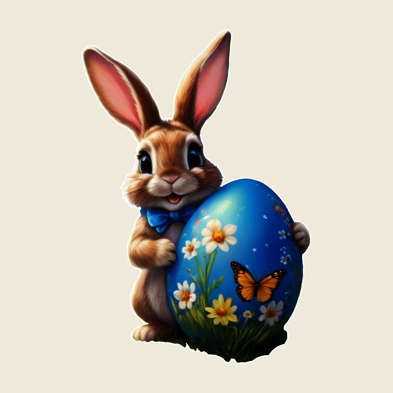 Little Easter Bunny with Blue Easter Egg