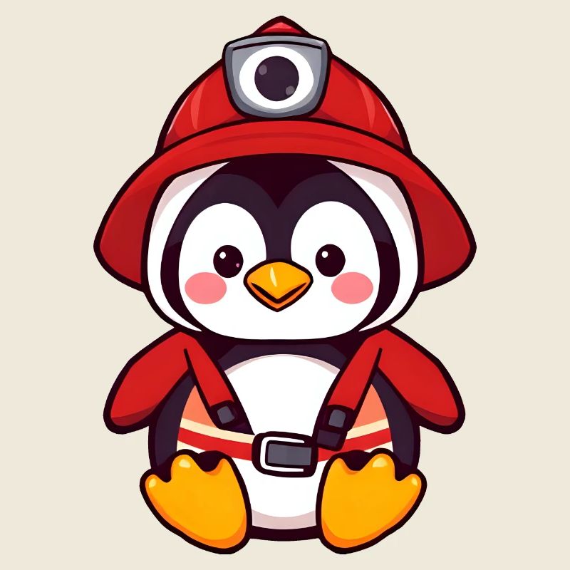 Pinguin-Feuerwehrmann bei der Rettung