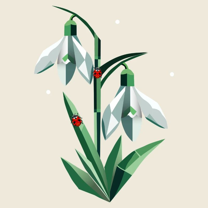 Two snowdrops with ladybugs