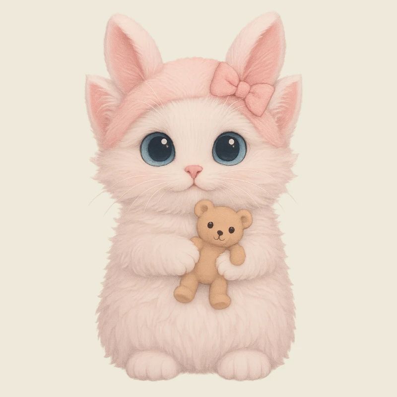 Niedliche flauschige Katze mit Teddybär