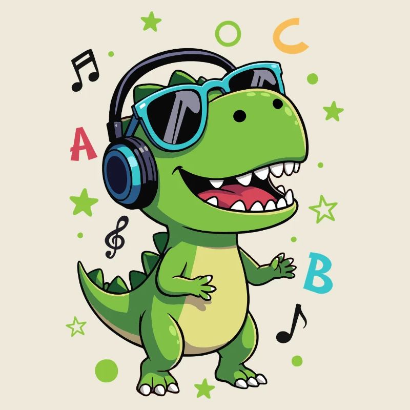 T-Rex vert avec casque ABC - Rentrée