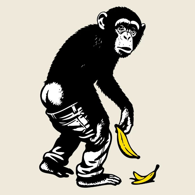 Grafischer Affe mit Banane rutscht die Hose runter