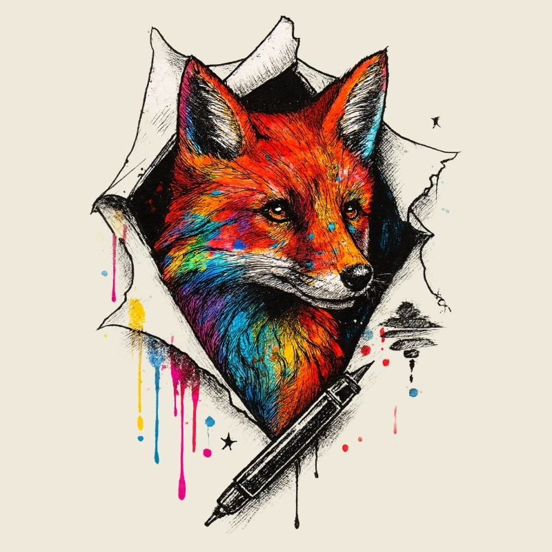 Regenbogenfuchs Kunst mit Farbspritzer