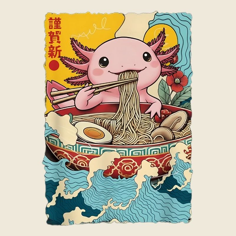 Axolotl eats ramen noodles