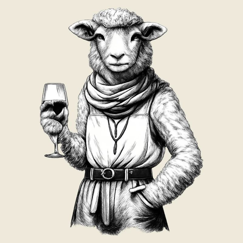 Mouton avec un verre de vin dans un look élégant