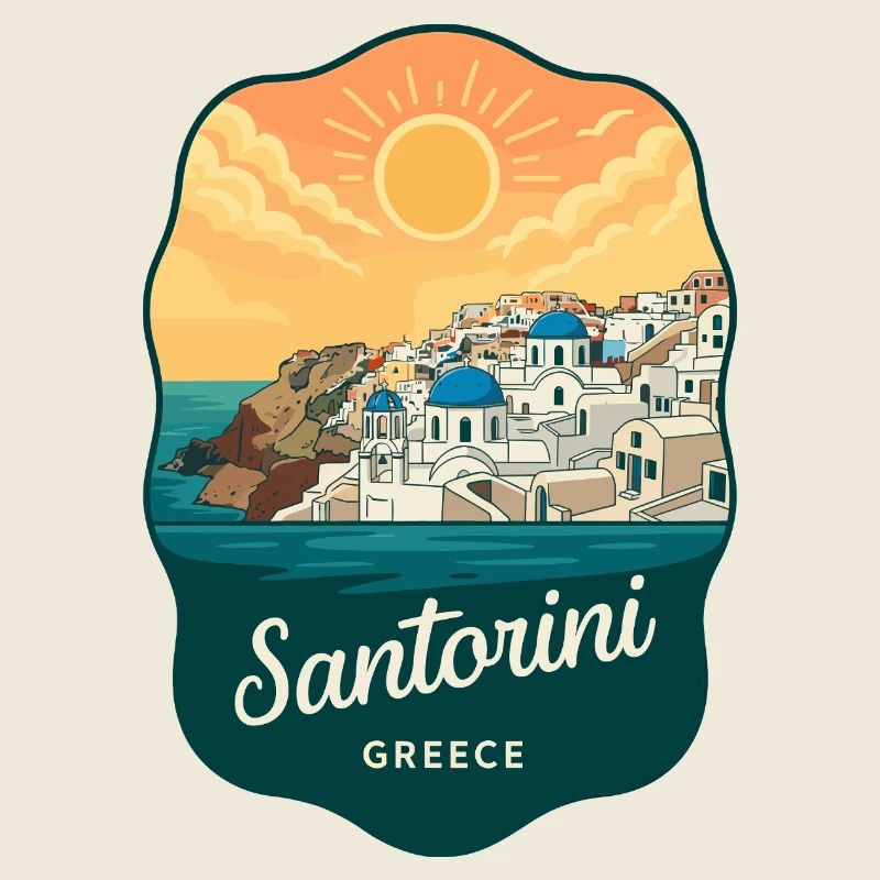Santorini Blue Domes Retro Sonnenuntergangsabzeichen