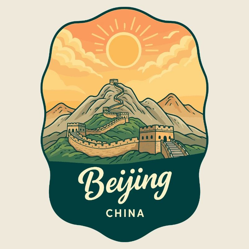 Pekinger Große Mauer Retro-Sonnenuntergangs-Reiseabzeichen