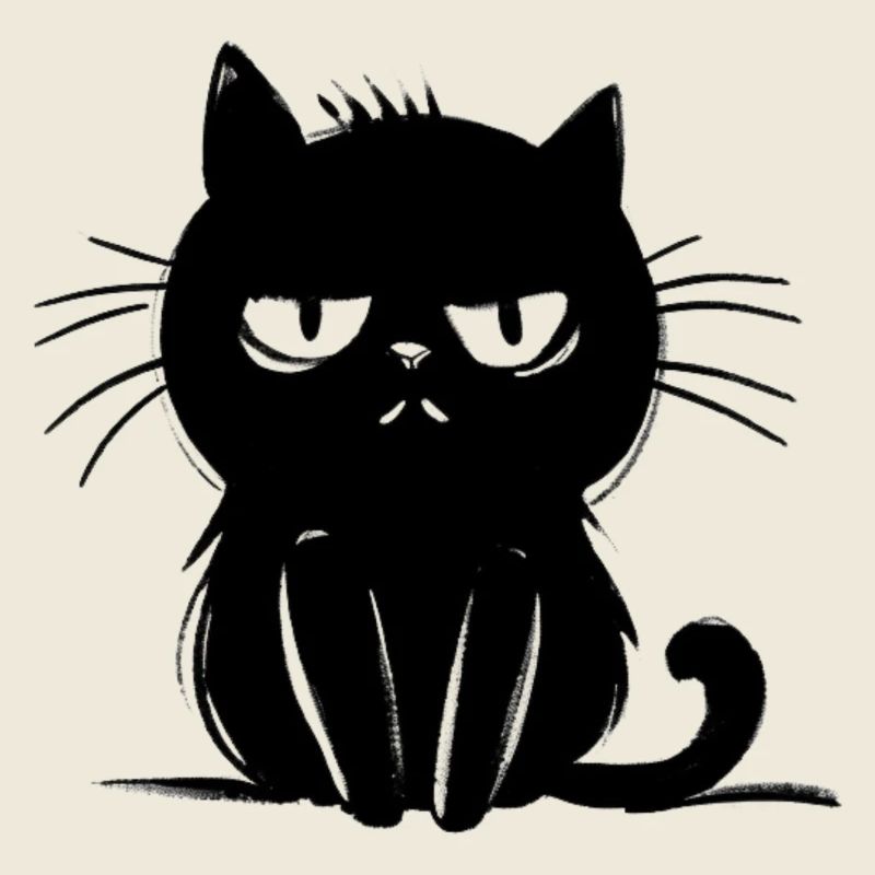 genervte Schwarze Katze - süße Zeichnung