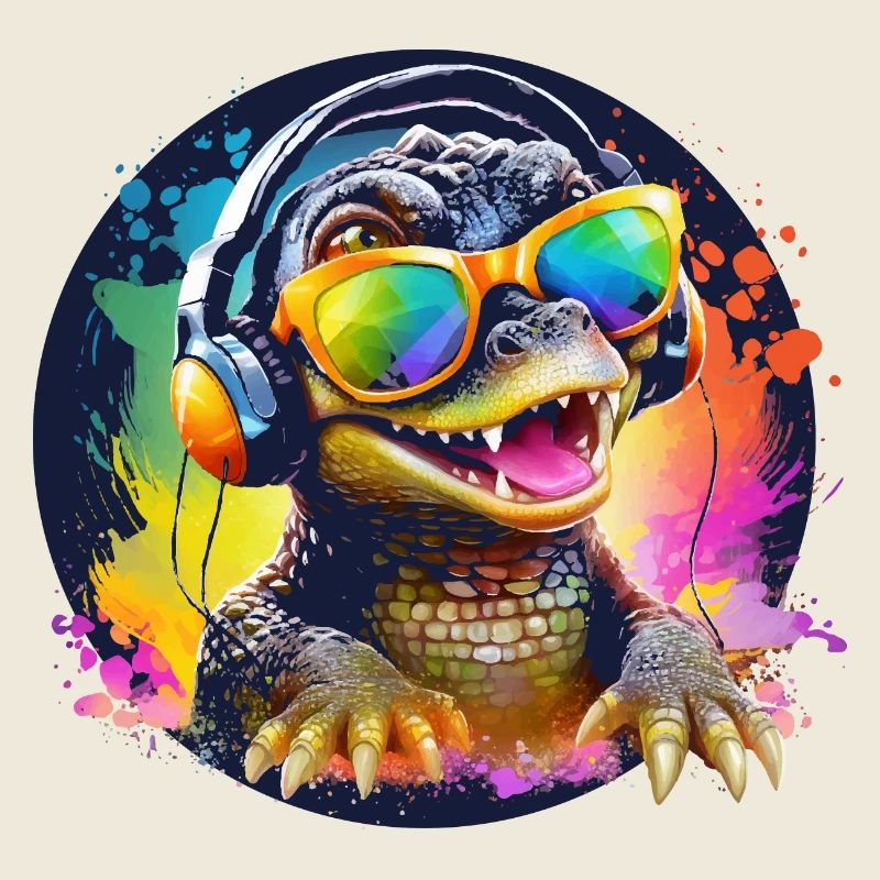 Cooles Baby Krokodil mit Headset Geschenk DJ Kroko