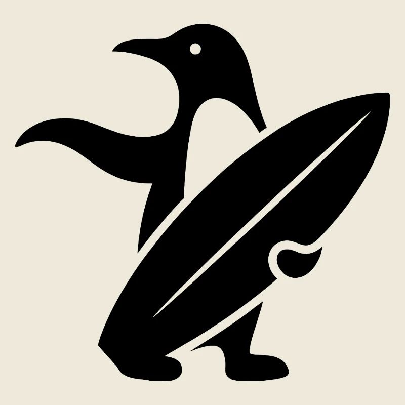 Pingouin, Surfeur, Silhouette, Surf, Minimaliste, We